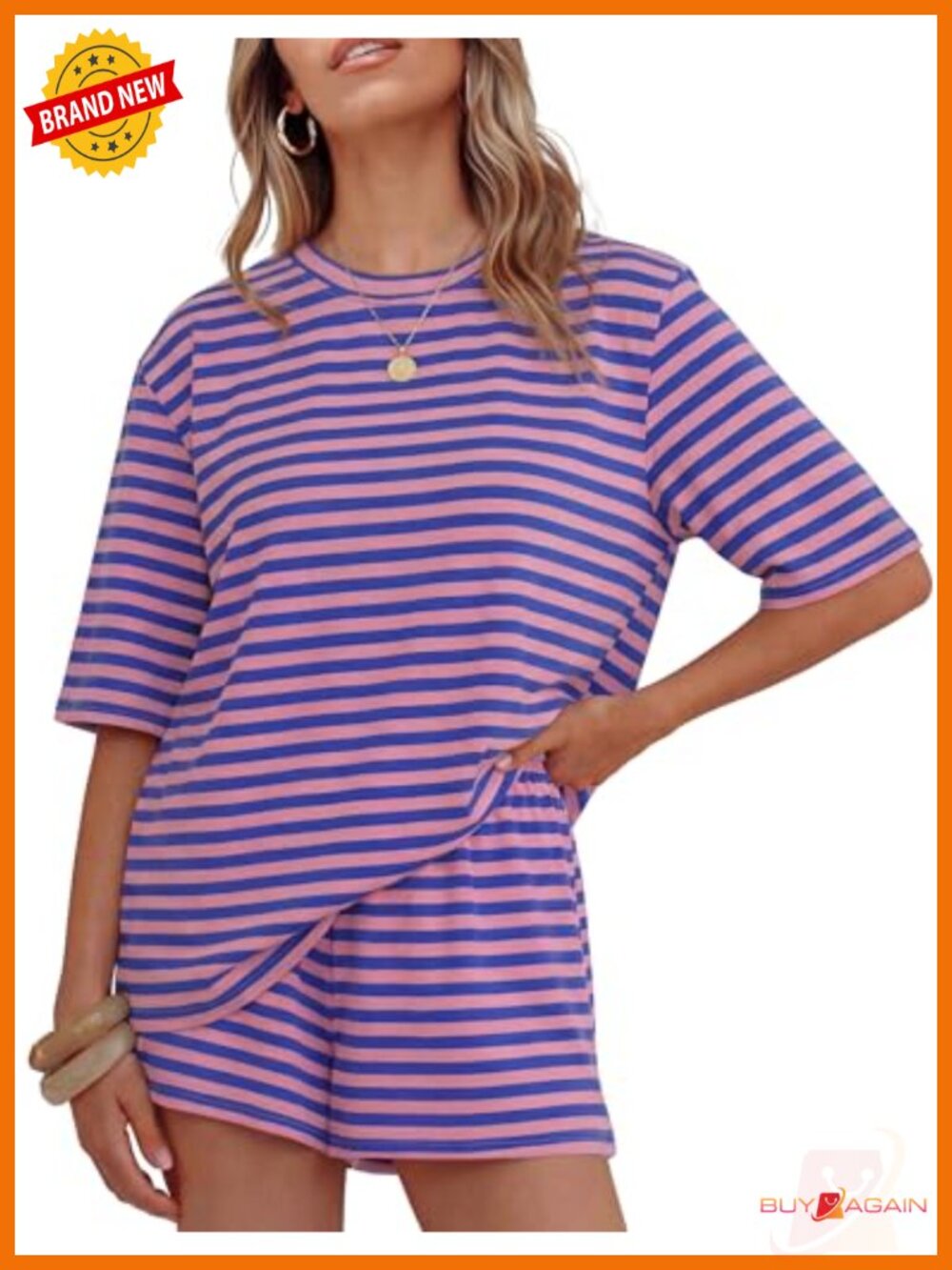 Women's 2 Piece Stripe Short Set Lounge Wear Athletic